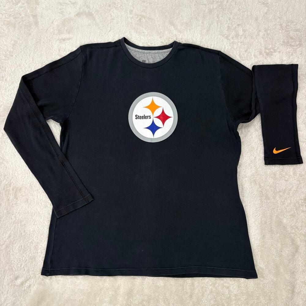 Nike Pittsburgh Steelers Mens M Black Thermal Waffle Long Sleeve Shirt NFL